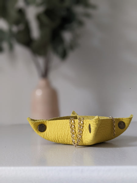 Leather Trinket Tray Yellow - Small