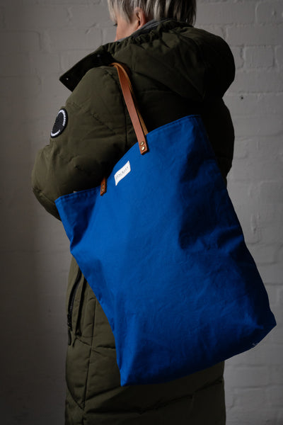 Waxed Cotton Long Handle Tote - Bright Blue